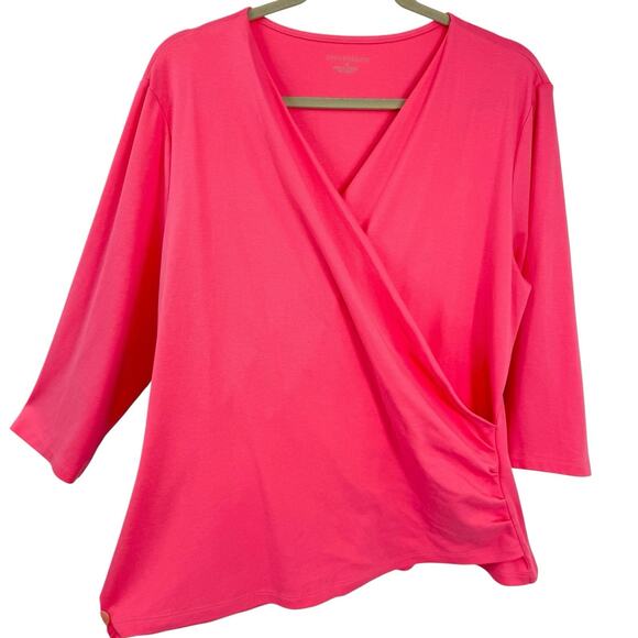 Appleseeds Faux Wrap 3/4 Sleeve Top Blush Pink Women size XL Pullover Tee - Picture 1 of 6